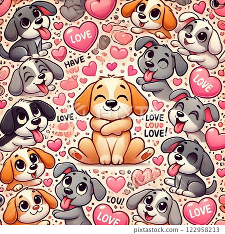 Cute dog surrounded by hearts 122958213
