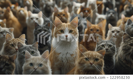 A group of cats staring 122958230