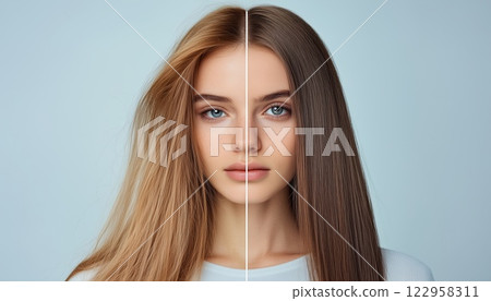 Transforming Hair From Unhealthy And Damaged To Healthy And Beautiful: A Before And After Hair Treatment Comparison. 122958311