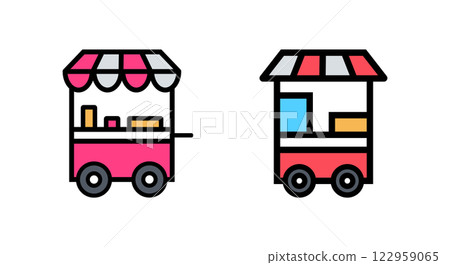 Food Cart Icon Vector Illustration. Food Cart Lineal Color Icon Food Cart Icon Vector Illustration. Food Cart Lineal Color Icon 122959065