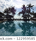 Palm trees reflected in a resort hotel pool 122959585