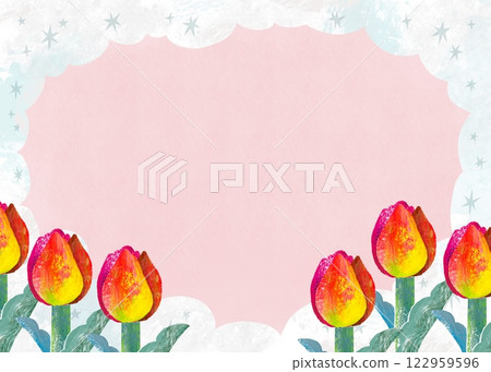 Girly background frame material with red tulips, clouds and stars - Pink Girly background frame material with red tulips, clouds and stars - Pink 122959596