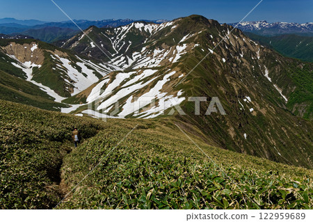 Snow-covered Mt. Mantaro and Mt. Naeba seen from the Tanigawa Mountain Range Trail Snow-covered Mt. Mantaro and Mt. Naeba seen from the Tanigawa Mountain Range Trail 122959689