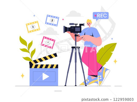 Videography Services Vector Illustration featuring Video Recording Production, Film Making, Videographer Equipment, and the Cinema Industry Videography Services Vector Illustration featuring Video Recording Production, Film Making, Videographer Equipment, and the Cinema Industry 122959803