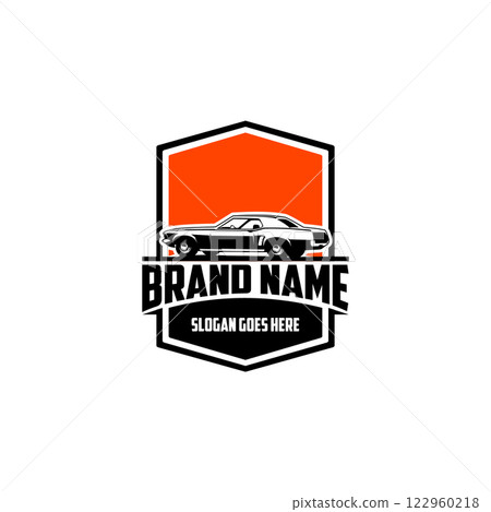 Sunset view with mustang grandle car. Side view vector illustration design with white background. Available in eps 10 122960218