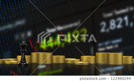 The Black king chess and coins for Business concept 3d Rendering. The Black king chess and coins for Business concept 3d Rendering. 122960244