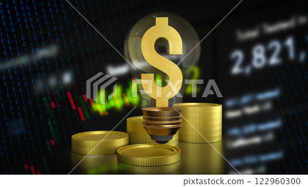 The Gold dollar symbol in Light Bulb for Business concept 3d rendering. 122960300