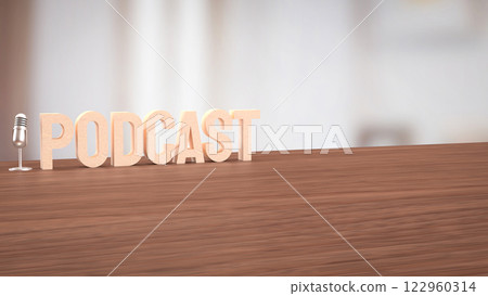 Microphone for podcast or Radio live concept 3d Rendering. Microphone for podcast or Radio live concept 3d Rendering. 122960314
