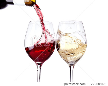 兩款葡萄酒倒入透明玻璃杯的高解析度圖像 兩款葡萄酒倒入透明玻璃杯的高解析度圖像 122960468