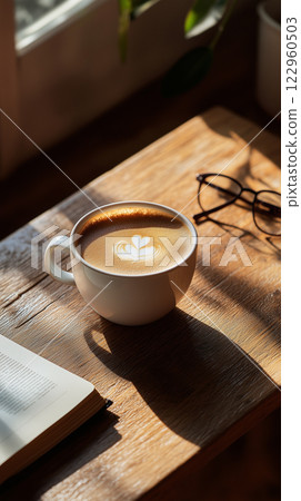 Coffee on an antique cafe table 122960503