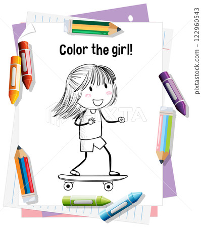 Coloring Fun with Skateboarding Girl 122960543