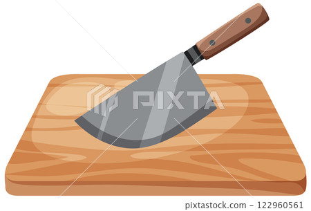 Kitchen Cleaver on Wooden Cutting Board Kitchen Cleaver on Wooden Cutting Board 122960561