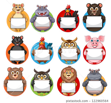 Animal Characters Holding Blank Signs 122960564