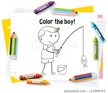 Coloring Page: Boy Fishing Adventure Coloring Page: Boy Fishing Adventure 122960565