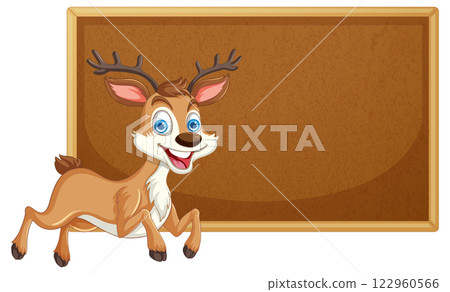Cheerful Reindeer with Blank Signboard Cheerful Reindeer with Blank Signboard 122960566