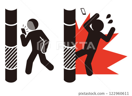 Pictogram for warning people not to use their smartphones while walking Pictogram for warning people not to use their smartphones while walking 122960611