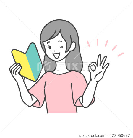 Stock Illustration: A woman with a beginner's mark Good pose 122960657
