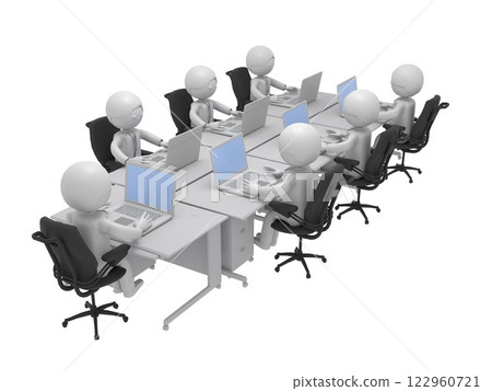 Businessmen working on laptops in an office with many desks Businessmen working on laptops in an office with many desks 122960721