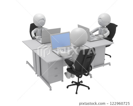 辦公室裡有很多辦公桌，商人在用筆記型電腦工作 122960725