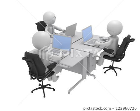 Businessmen working on laptops in an office with many desks 122960726