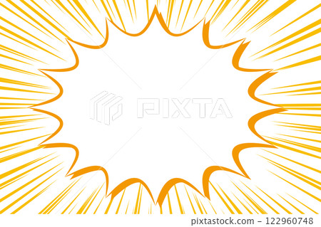 Speech bubble frame and orange concentrated line background Speech bubble frame and orange concentrated line background 122960748