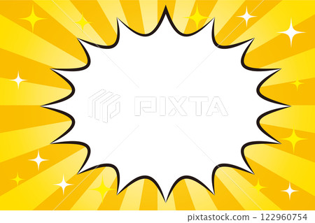A speech bubble frame with a gold focus line in the background 122960754
