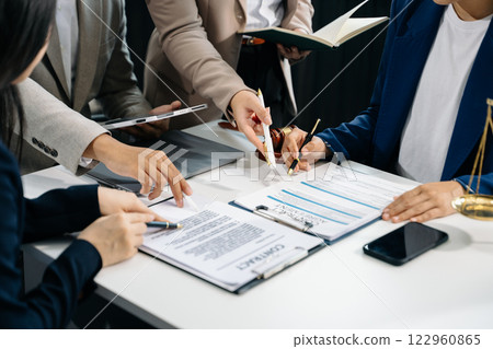 Business and Male lawyer or judge consult having team meeting with client, Law 122960865