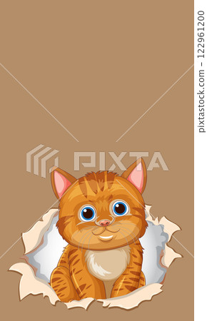 Curious Cat Peeking Through Paper 122961200