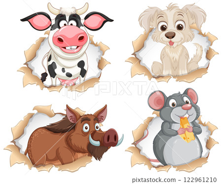 Cute Animals Peeking Through Paper 122961210