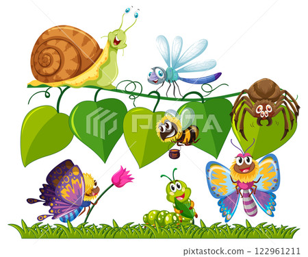 Colorful Insects in a Garden Scene Colorful Insects in a Garden Scene 122961211