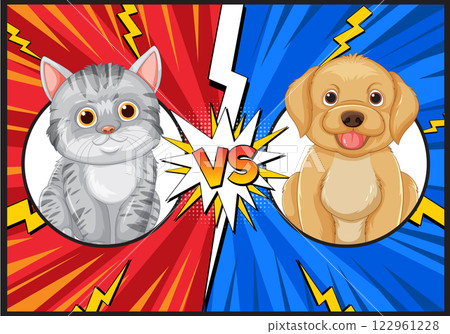 Cat vs Dog Showdown Illustration 122961228