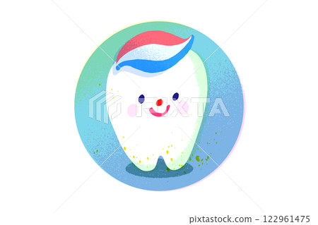 帶有牙膏的牙齒特徵手繪插畫 帶有牙膏的牙齒特徵手繪插畫 122961475