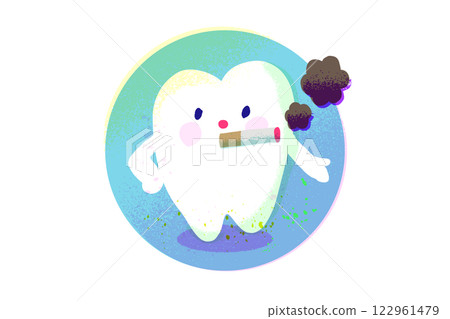 抽煙的牙齒字符手繪插圖 122961479