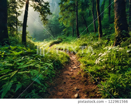 Dirt path in the forest in daytime 122961566