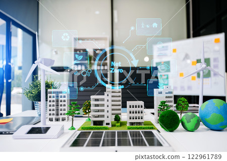 Carbon emissions to limit global warming and climate change to reduce CO2 levels through sustainable development. business Net zero and carbon neutral concept 122961789