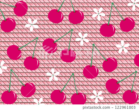 Cherries and white flowers checkered wallpaper Cherries and white flowers checkered wallpaper 122961803