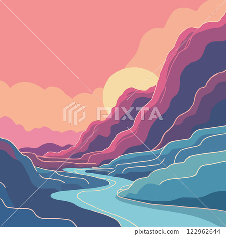 Serene River Valley at Sunset Serene River Valley at Sunset 122962644