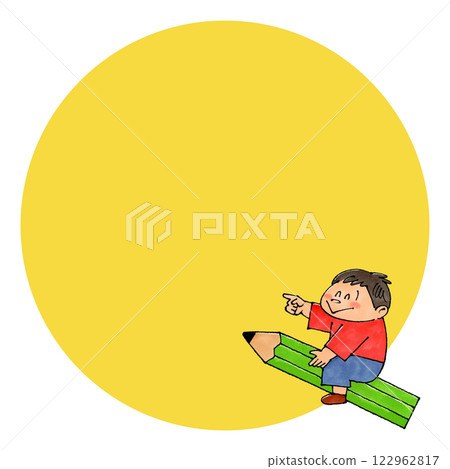 Boy riding a pencil Copy space (yellow) Boy riding a pencil Copy space (yellow) 122962817