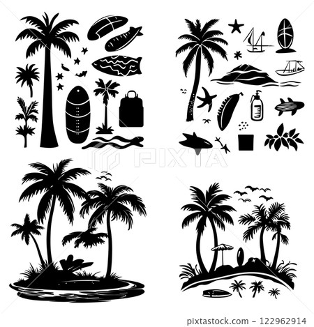 Tropical Beach Silhouettes Tropical Beach Silhouettes 122962914