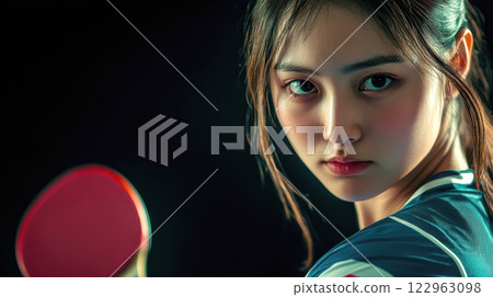 乒乓球運動員的婦女 122963098