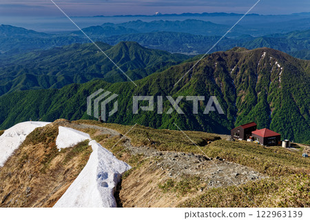 View of Katanokoya hut and Mt. Fuji from Mt. Tanigawa 122963139