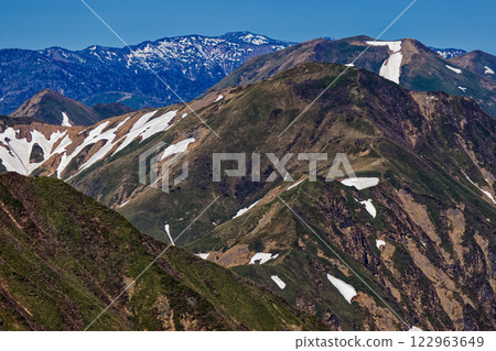從谷川山頂望去，白雪皚皚的萬太郎山、仙之倉山、白砂山 122963649