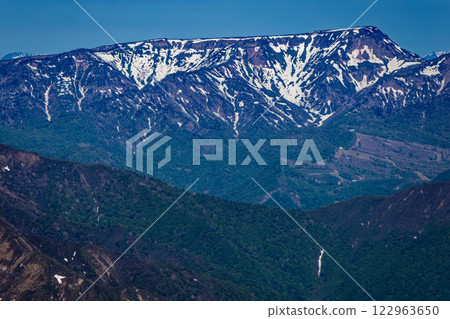 從谷川山頂望去白雪皚皚的苗場山 從谷川山頂望去白雪皚皚的苗場山 122963650
