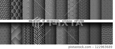 Geometric set of seamless black and gray patterns. Simple vector graphics 122963689