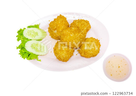 Top view of Crispy Thai Prawn Cake, focus selective Top view of Crispy Thai Prawn Cake, focus selective 122963734