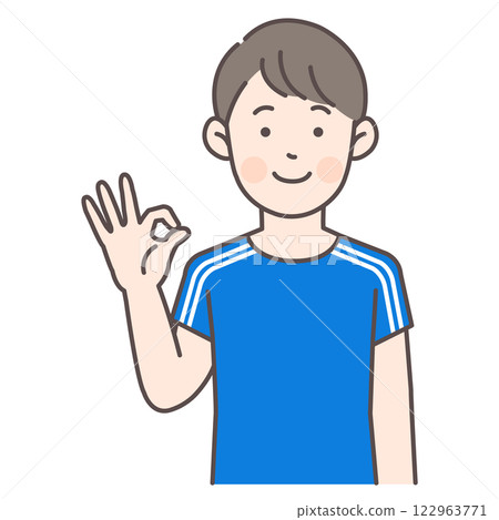 Soccer boy player showing OK sign Soccer boy player showing OK sign 122963771