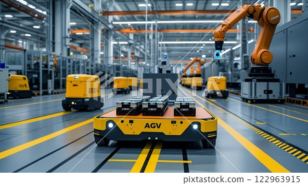 Concept image of an automated guided vehicle used in a factory 122963915