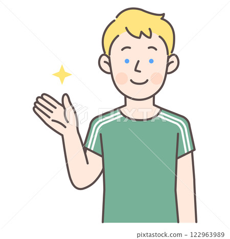 一名白人男足球員正在帶領遊客參觀 122963989