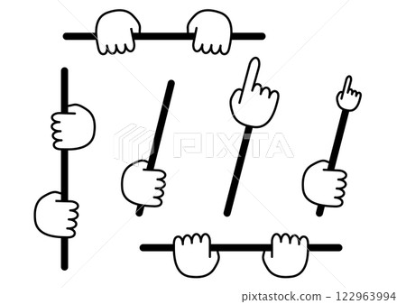 Various black and white illustration designs of hands grabbing a stick Various black and white illustration designs of hands grabbing a stick 122963994