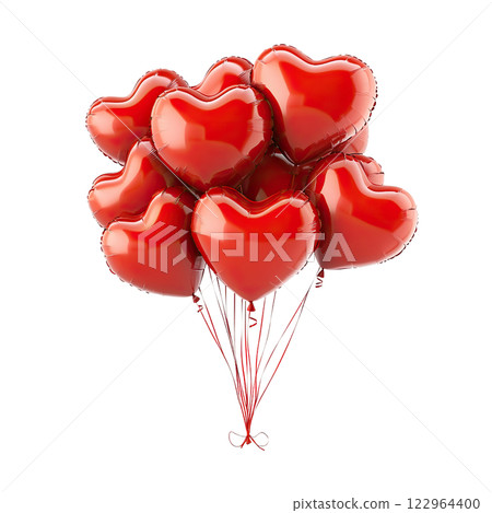 AI-generated item. Red heart shaped balloons on a transparent background. 122964400